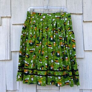 Banned Apparel Women's Green Novelty Print‎ Pleated Midi Skirt Pockets Size M
